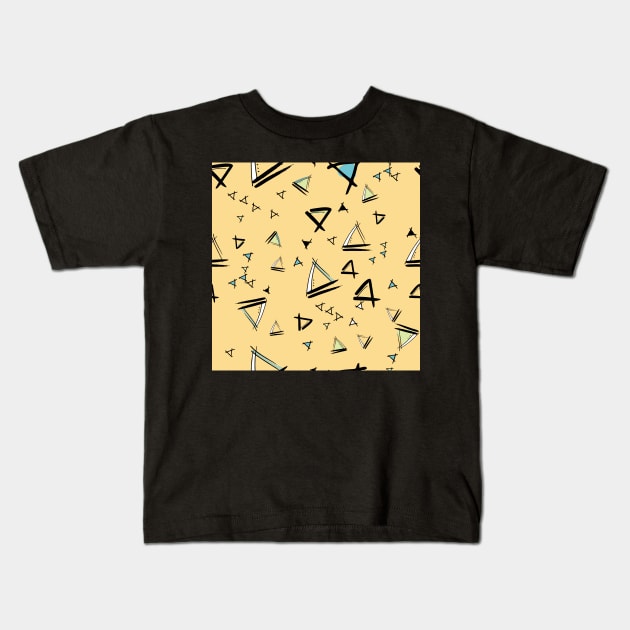 Doodle Triangles on a yellow background Kids T-Shirt by counterclockwise